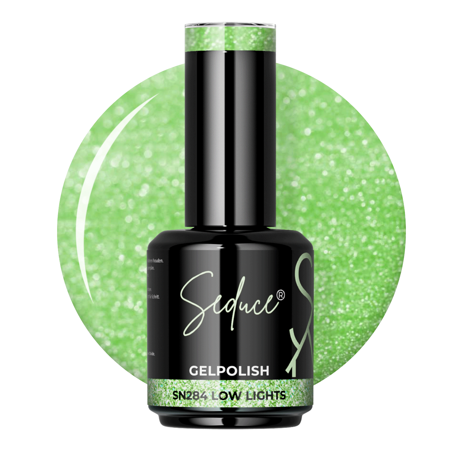 Lichtgroene holografische gelpolish colordrop van Seduce® Low Lights SN284 met kleurveranderende glitters