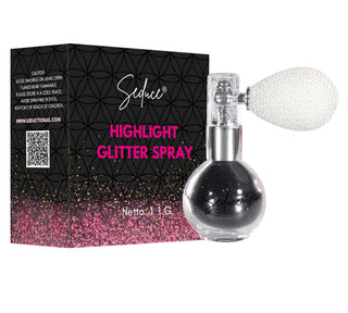 Seduce® highlight glitter spray in de kleur zwart. voor het aanbrengen van een glitter uitloop, full glitter of inlay