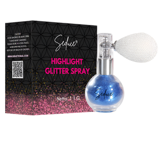Seduce® highlight glitter spray in de kleur donkerblauw voor een glitter uitloopt, full glitter of inlay