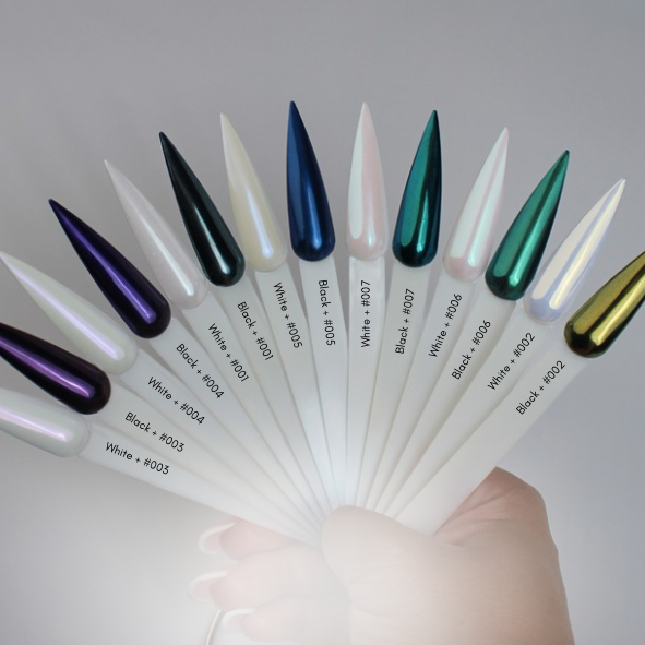 Shell-pigmenten-chrome-nagels-wit-zwart-gelpolish