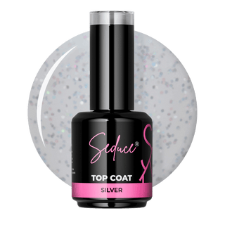 Seduce® no wipe topcoat met zilveren glitters erin verwerkt