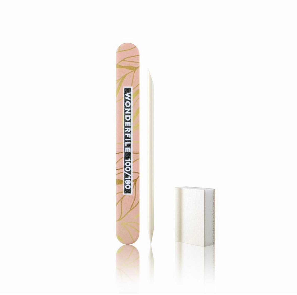 Wonderfile persoonlijke manicureset 3-delig met dubbelzijdige vijl, foam buffer en sinaasappelstokje voor salon, cadeau of thuisgebruik